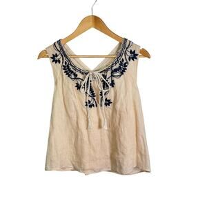 New ST. ROCHE Lightweight Floral Embroidered Cotton Sleeveless Boho Top Sz M